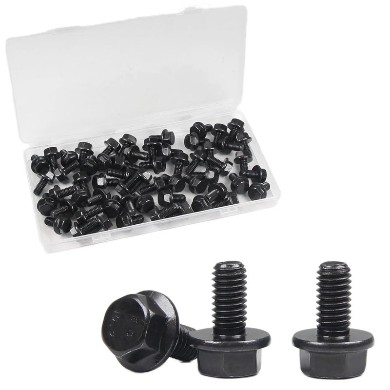 Yinpecly M6-1.0 x 12mm Flanged Hex Head Bolts Flange Hexagon Screws, External Flange Hex Drive Screws,Class 10.9 Black Finish,Alloy Steel, Fully Threaded, 58 PCS - Image 1